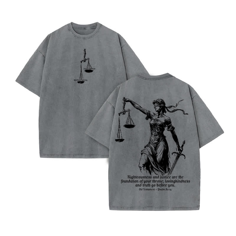 Unisex 100% Cotton Justice And Fairness Kindness And Honesty Print Acid Washed T-shirt - Grey - US20-22(3XL) - image 5