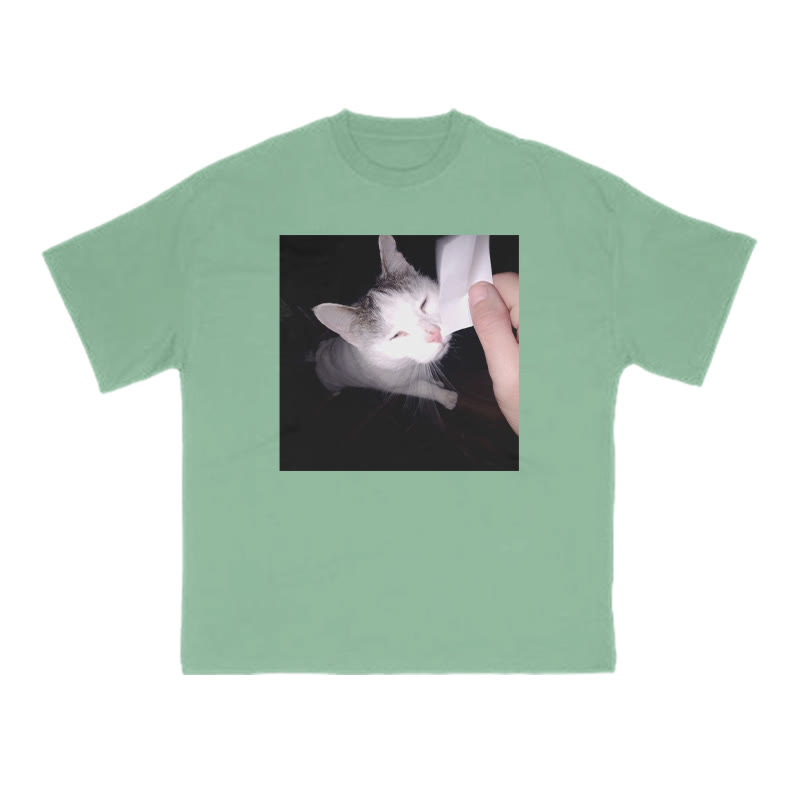 Unisex 100% Cotton Provocative Cat Print T-shirt - Green - US16-18(2XL) - image 9