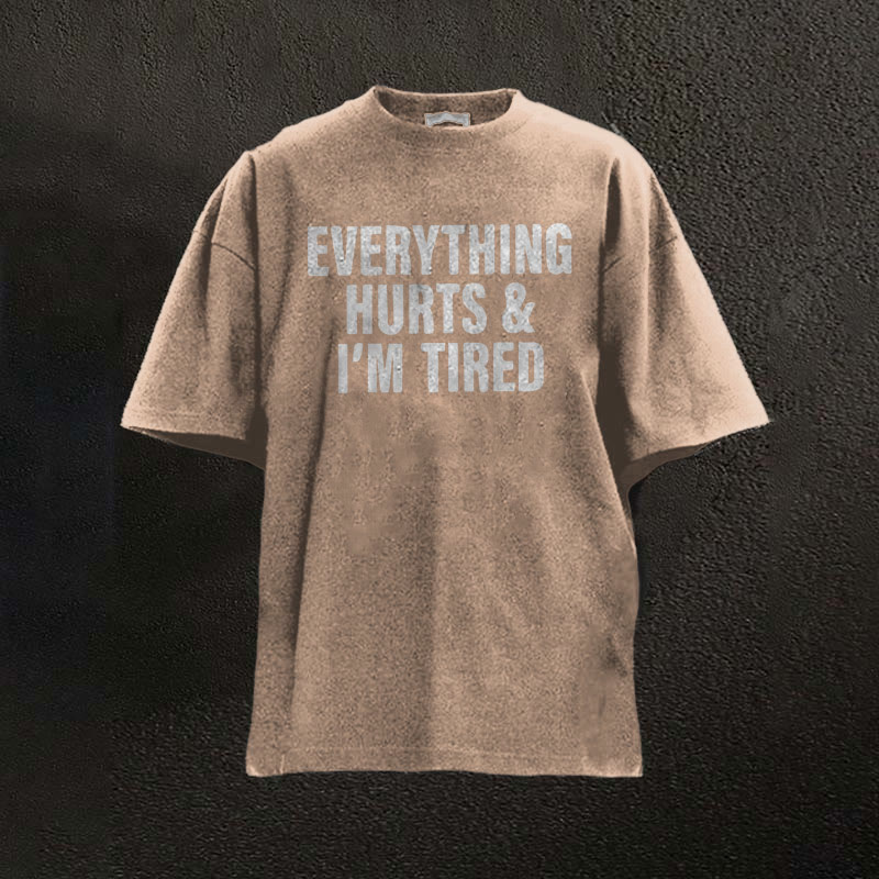 100% Cotton Everything Hurts And I'm Tired Printed Washed Gym T-shirt - Coffee - 2XL - image 9