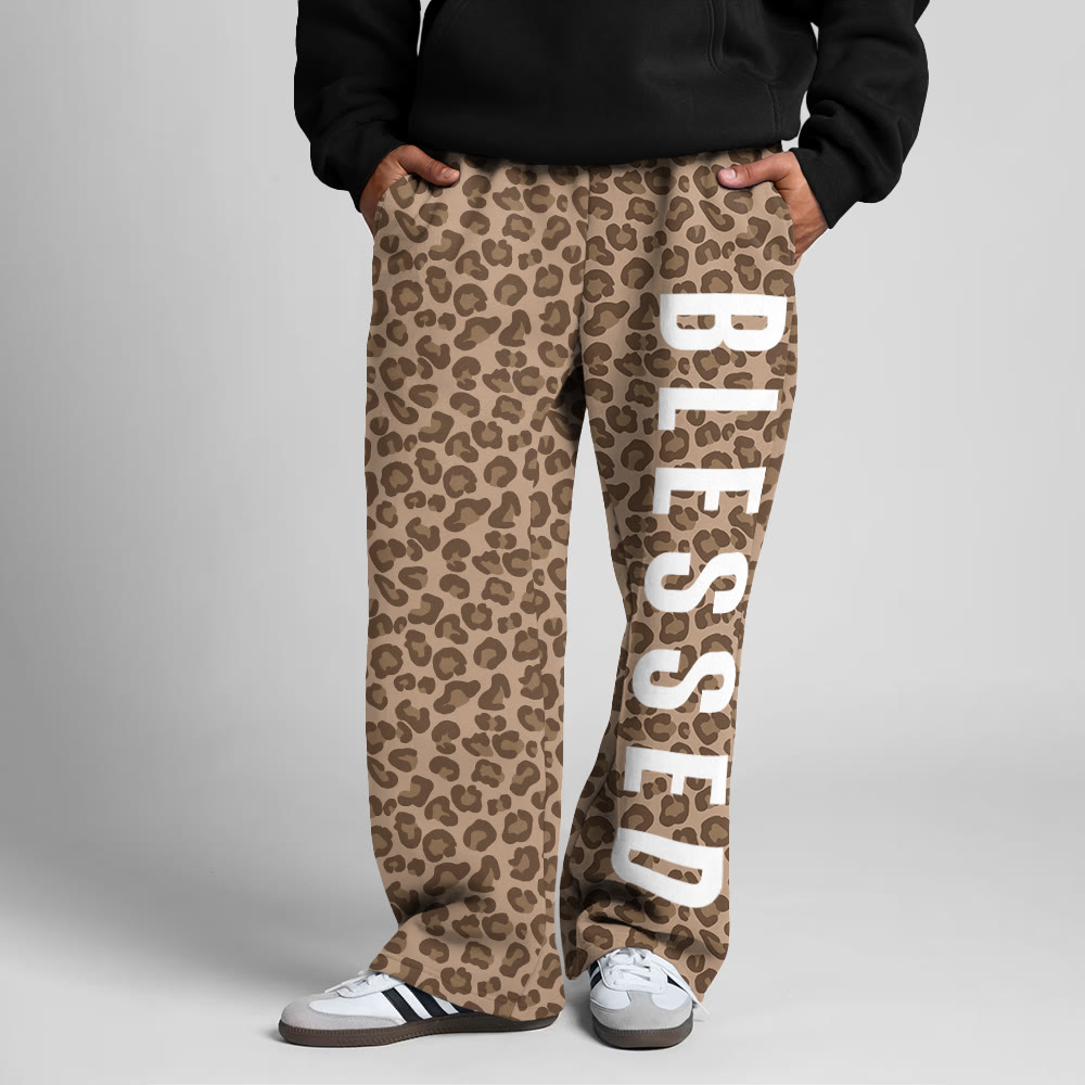 Blessed Leopard Design Print Straight-leg Sweatpants - Brown - 5XL - image 5