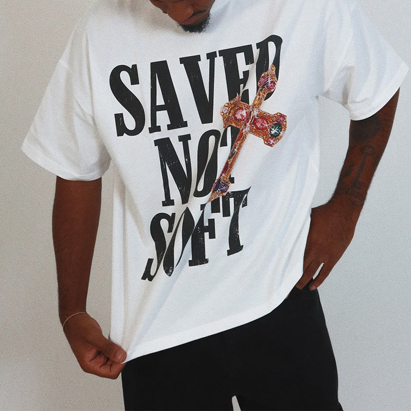 Unisex 100% Cotton Saved Not Soft Gemstone Cross Print T-shirt