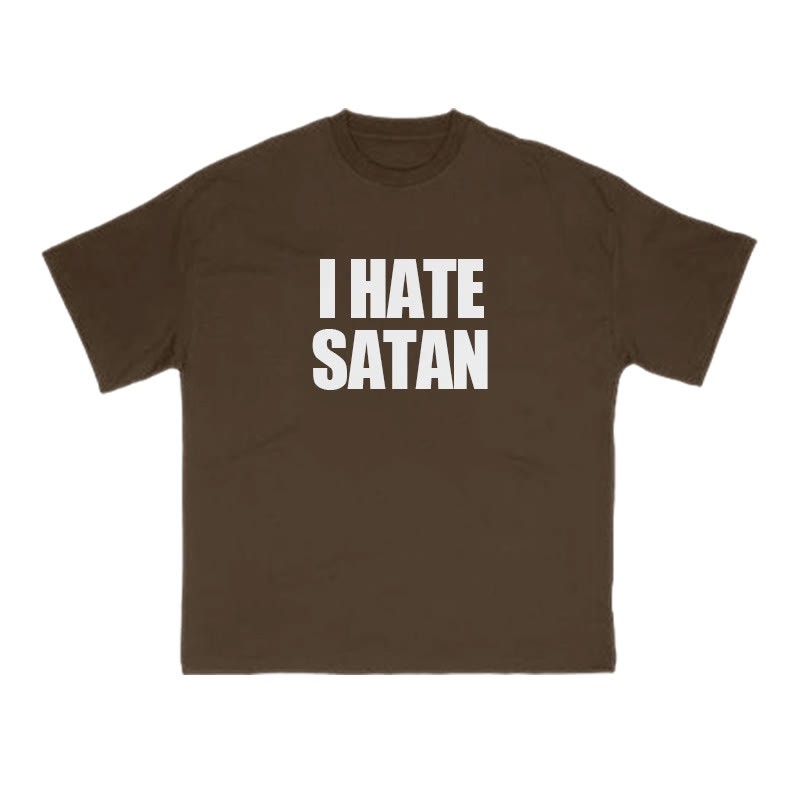 I Hate Satan Print T-shirt - Coffee - US16-18(2XL) - image 6