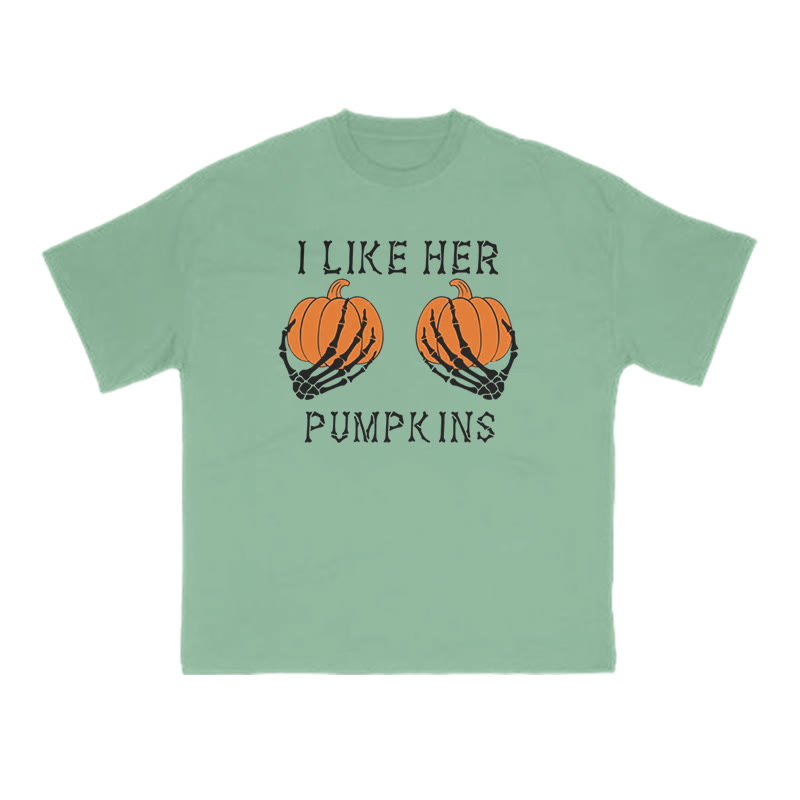 Unisex 100% Cotton I Like Her Pumpkins Halloween Print Couple T-shirt - Green - US16-18(2XL) - image 8