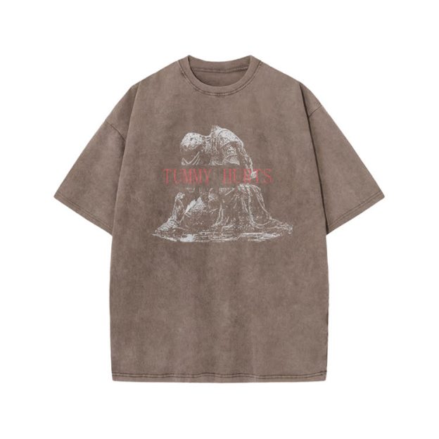 Tummy Hurts Print Acid Washed T-shirt - Coffee - US20-22(3XL) - image 4