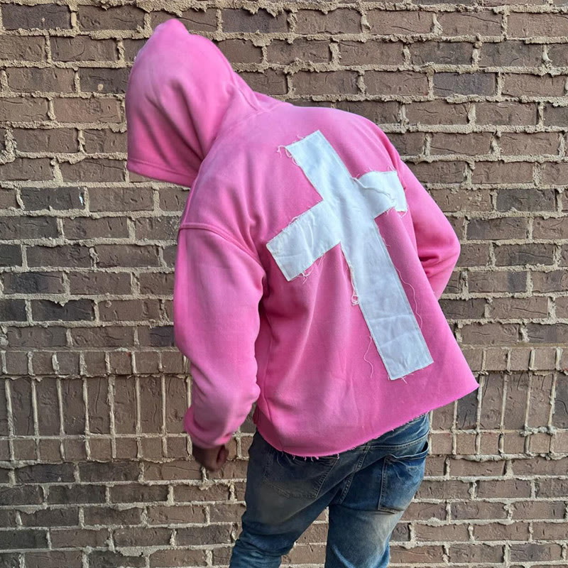 Street Style Just Here To Give God Glory Cross-letter Patch Embroidered Loose Unisex Hoodie