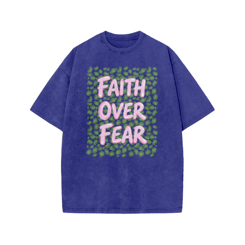 Faith Over Fear Leopard Print Acid Washed T-shirt - Blue - US20-22(3XL) - image 7