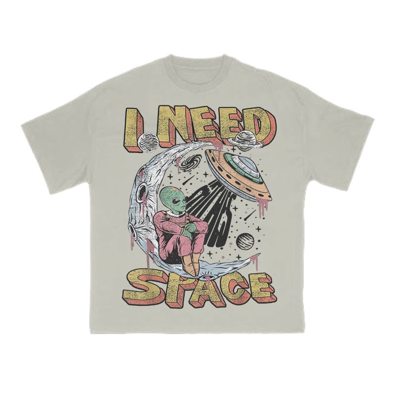 Unisex 100% Cotton I Need Space Creative Print T-shirt - Warm Grey - US16-18(2XL) - image 4