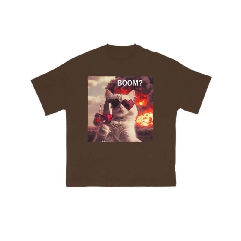 Unisex 100% Cotton Elegant And Calm Cat Print T-shirt - Coffee - US16-18(2XL) - image 8