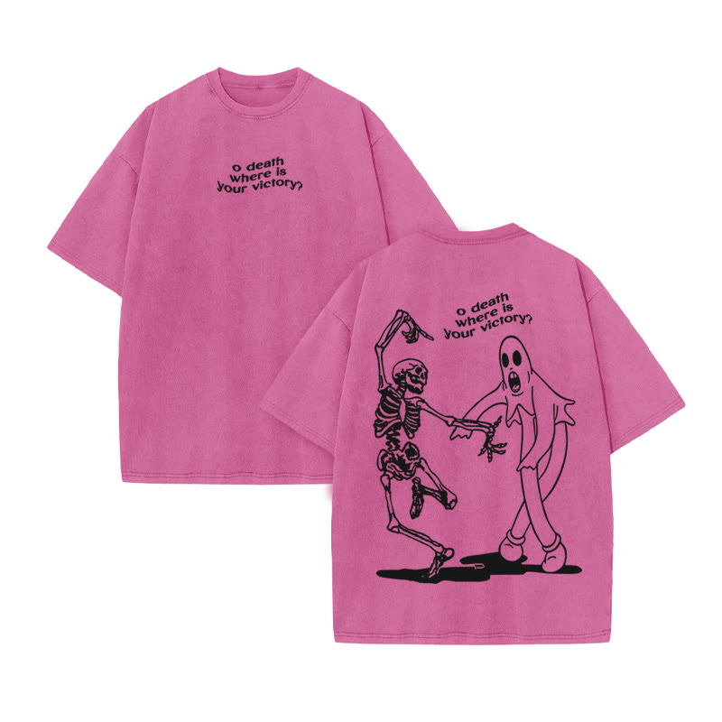 Unisex O Death Where Is Your Victory Print Acid Washed T-shirt - Pink - US20-22(3XL) - image 9