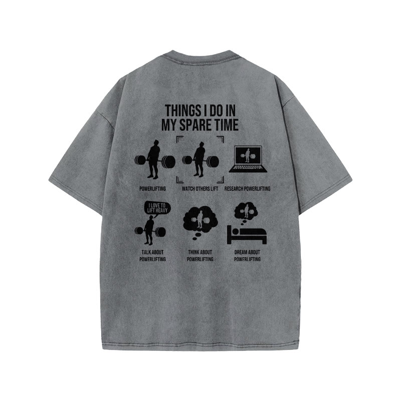 100% Cotton Things I Do  In My Spare Time Gym Print Acid Washed T-shirt - Grey - US20-22(3XL) - image 4