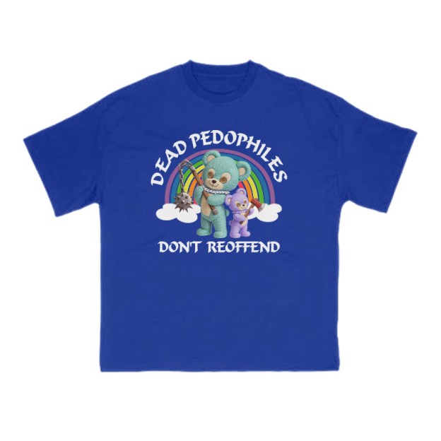 Dead Pedophiles Don't Re-offend Scary Bear Print T-shirt - Blue - US16-18(2XL) - image 9