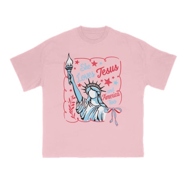 She Loves Jesus Print T-shirt - Pink - US16-18(2XL) - image 10