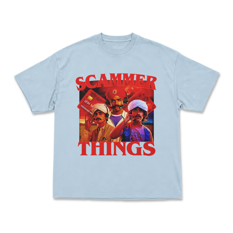 Street Graphic Scammer Things Boxy Crew Neck T Shirt - Light Blue - US16-18(2XL) - image 9