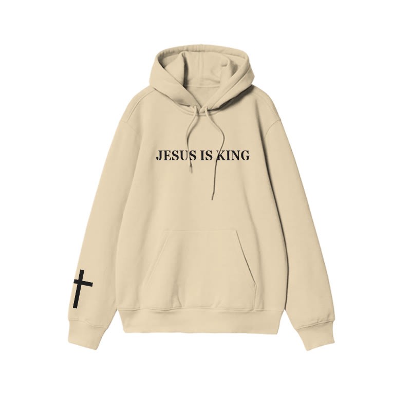 Unisex 100% Cotton Jesus Is King Cross Print Hoodie - Apricot - US16-18(2XL) - image 4