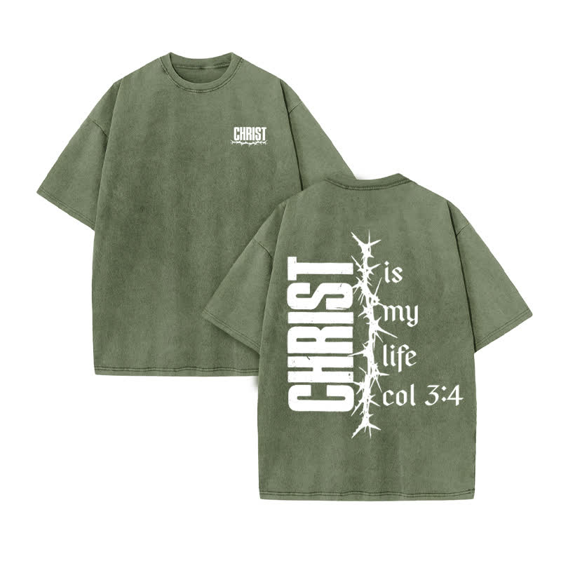Unisex 100% Cotton Christ Is My Life Print Acid Washed T-shirt - Army Green - US20-22(3XL) - image 6