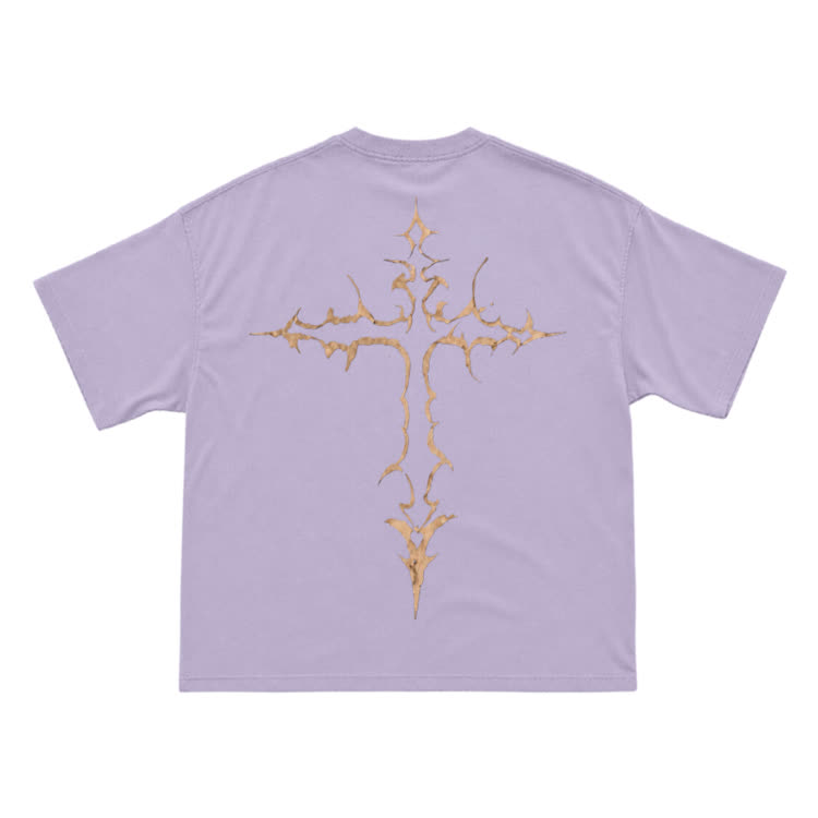 Gothic Thorn Cross Back Graphic T-Shirt - Purple - US16-18(2XL) - image 11