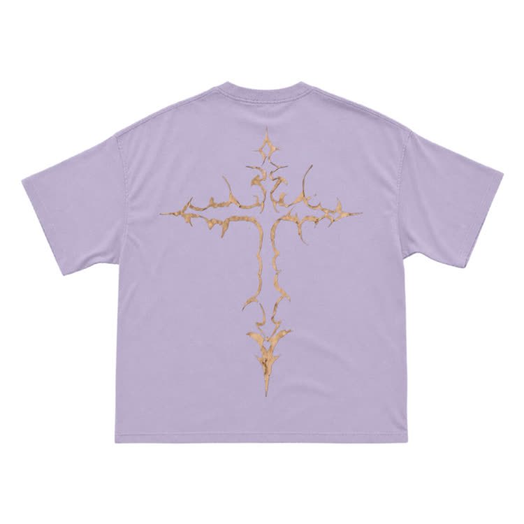 Gothic Thorn Cross Back Graphic T-Shirt - Purple - US16-18(2XL) - image 11