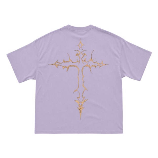 Gothic Thorn Cross Back Graphic T-Shirt - Purple - US16-18(2XL) - image 11