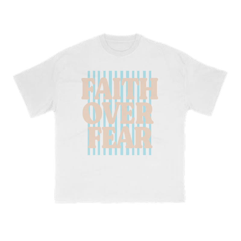 Unisex 100% Cotton Faith Over Fear Stripes Print T-shirt - White - US16-18(2XL) - image 8