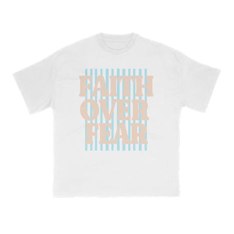 Unisex 100% Cotton Faith Over Fear Stripes Print T-shirt - White - US16-18(2XL) - image 8