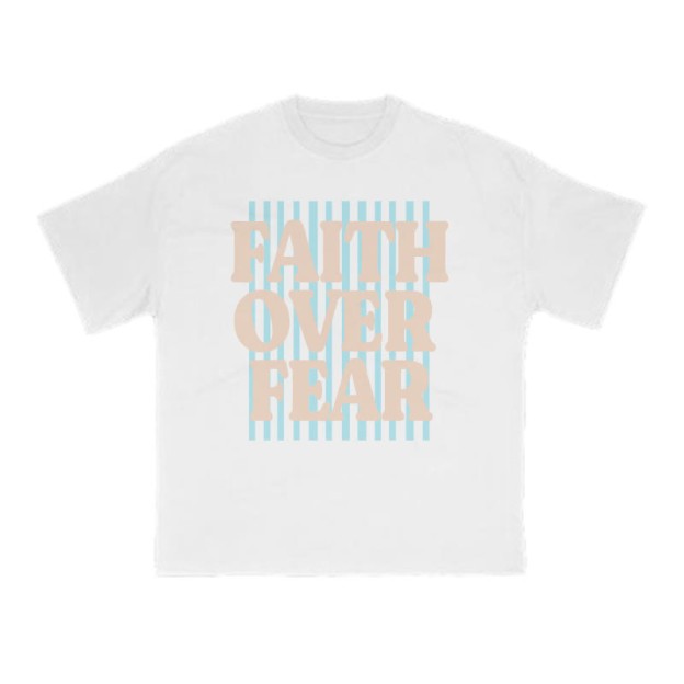 Unisex 100% Cotton Faith Over Fear Stripes Print T-shirt - White - US16-18(2XL) - image 8
