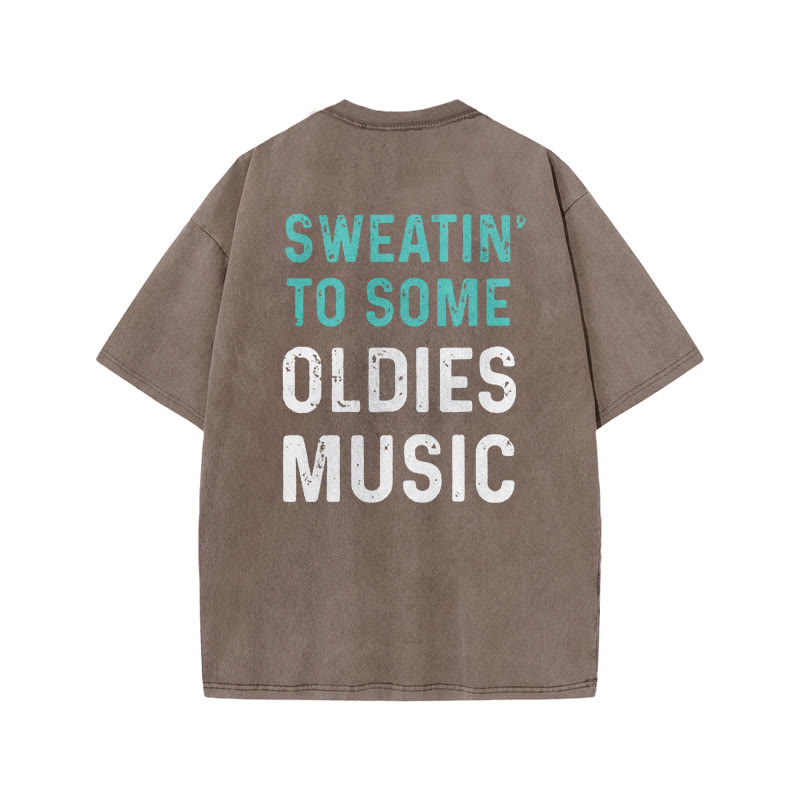 100% Cotton Oldest Music Gym Print Acid Washed T-shirt - Coffee - US20-22(3XL) - image 5