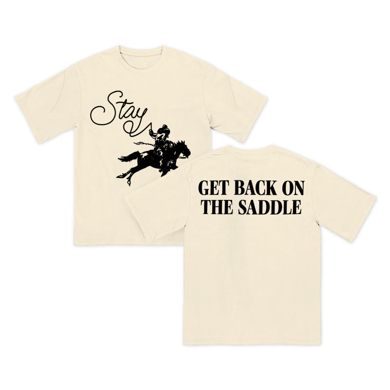Unisex 100% Cotton Get Back On The Saddle Print T-shirt - Apricot - US16-18(2XL) - image 5