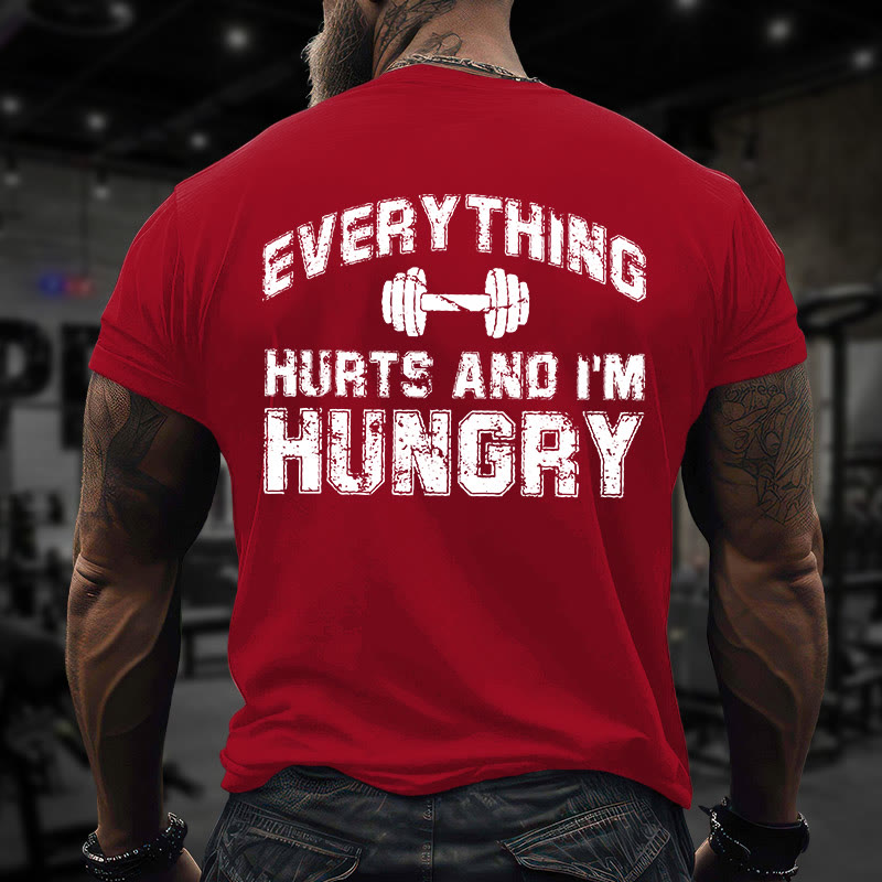 Gym 100% Cotton Everything Hurts And I'm Hungry Print T-shirt - Red - US16-18(2XL) - image 8