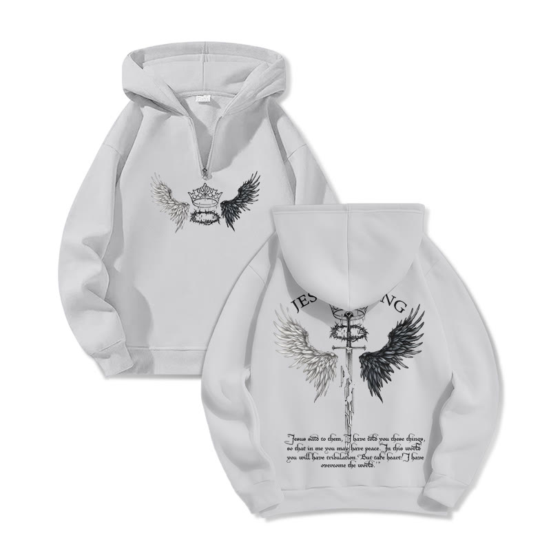 JESUS IS KING Print Half Zip Hoodie - Light Gray - US32-34(5XL) - image 3