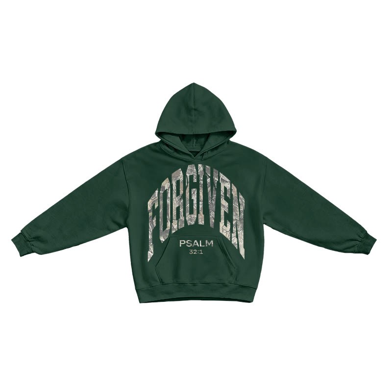 Dead Leaves Camouflage Forgiven Psalm 32:1 Print Causal Hoodie - Dark Green - US16-18(2XL) - image 7