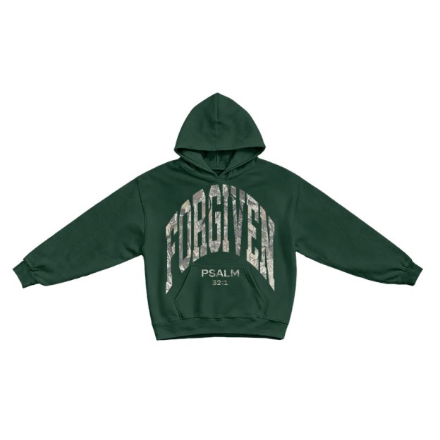 Dead Leaves Camouflage Forgiven Psalm 32:1 Print Causal Hoodie - Dark Green - US16-18(2XL) - image 7