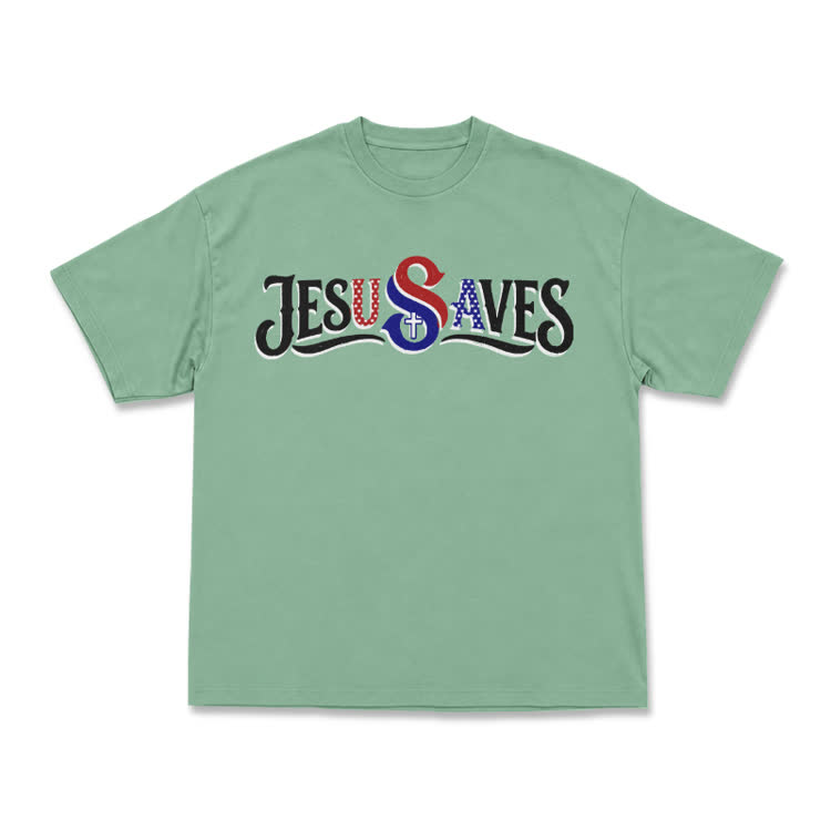 Vintage Faith Jesus Saves Front Print Casual T-Shirt - Light Green - US16-18(2XL) - image 13