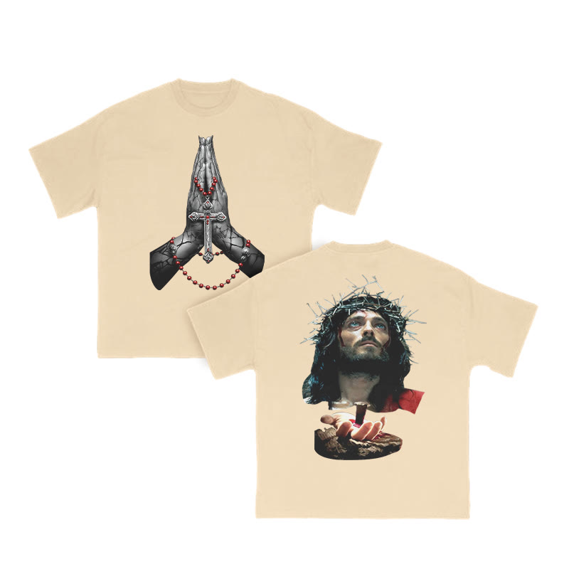 Jesus Crucified Print T-shirt - Apricot - US16-18(2XL) - image 6