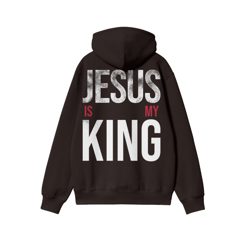 Jesus Is My King Distressed Print Hoodie - Coffee - US16-18(2XL) - image 5