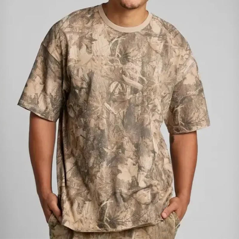 Dead Leaves Camouflage Print Causal T-shirt - image 7