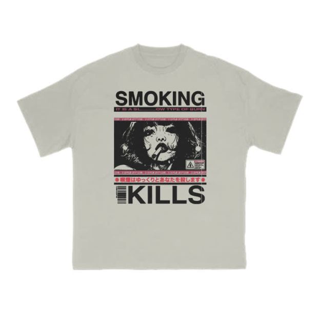 Smoking Kills Retro Manga Style Graphic Print T-Shirt - Warm Grey - US16-18(2XL) - image 9