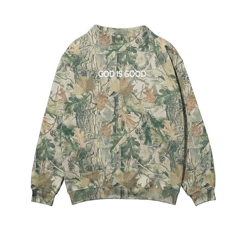 GOD IS GOOD Camo Mock Neck Sweatshirt - Green - 3XL - image 3
