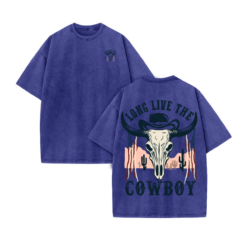 Unisex 100% Cotton COWBOY Western Style Print Acid Washed T-shirt