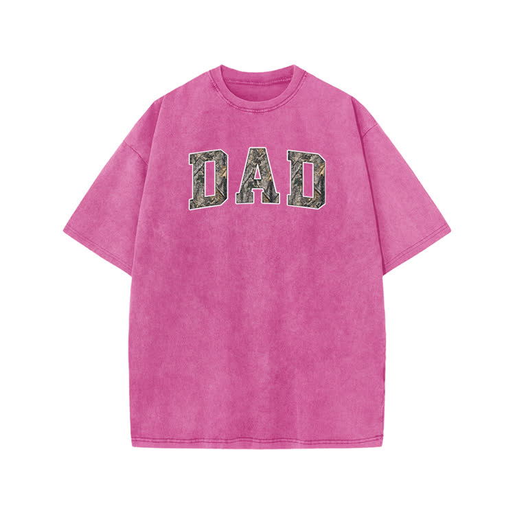 Casual Camo DAD Graphic Print Acid Washed T-shirt - Pink - US20-22(3XL) - image 9