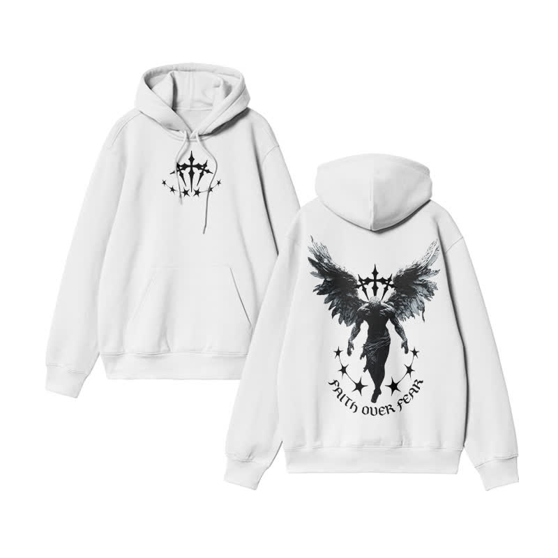 Unisex 100% Cotton Faith Over Fear Design Print Hoodie - White - US16-18(2XL) - image 4