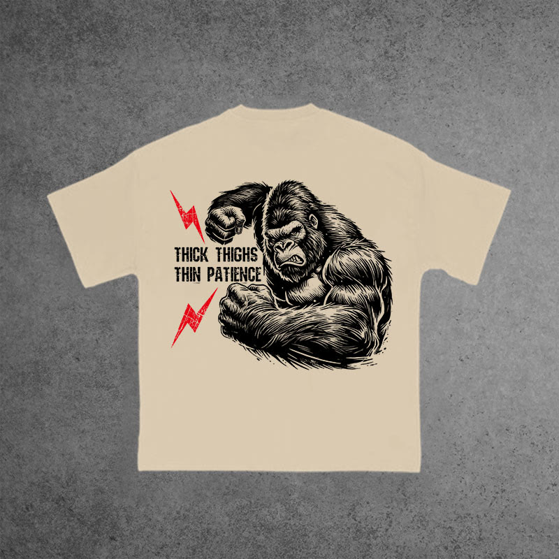 Gym 100% Cotton Thick Thighs Thin Patience Print T-shirt - Apricot - US16-18(2XL) - image 6