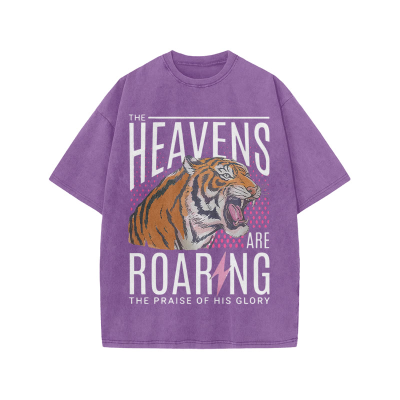 The Heavens Are Roaring The Praise Of His Glory Print Acid Washed T-shirt - Purple - US20-22(3XL) - image 7