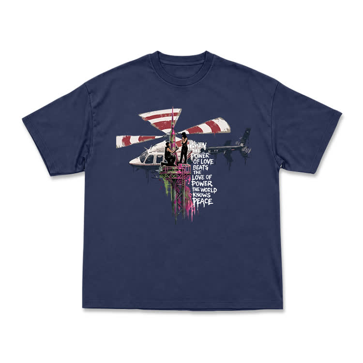 Power of Love Slogan Graffiti Print Streetwear T-Shirt - Navy Blue - US16-18(2XL) - image 7