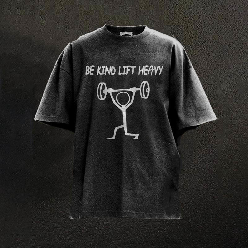 100% Cotton Be Kind Lift Heavy Washed Gym Printed Washed T-shirt - Black - 2XL - image 5