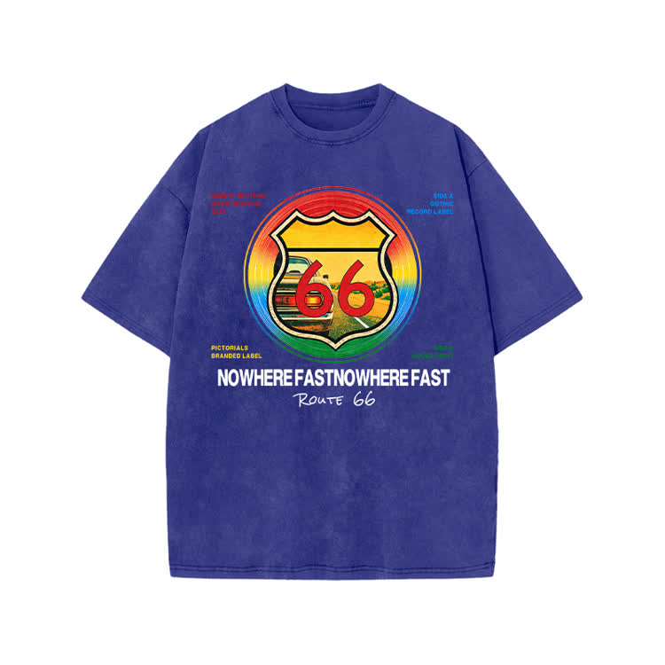 Vintage Street Route 66 Nowhere Fast Print Acid Washed T-shirt - Blue - US20-22(3XL) - image 7