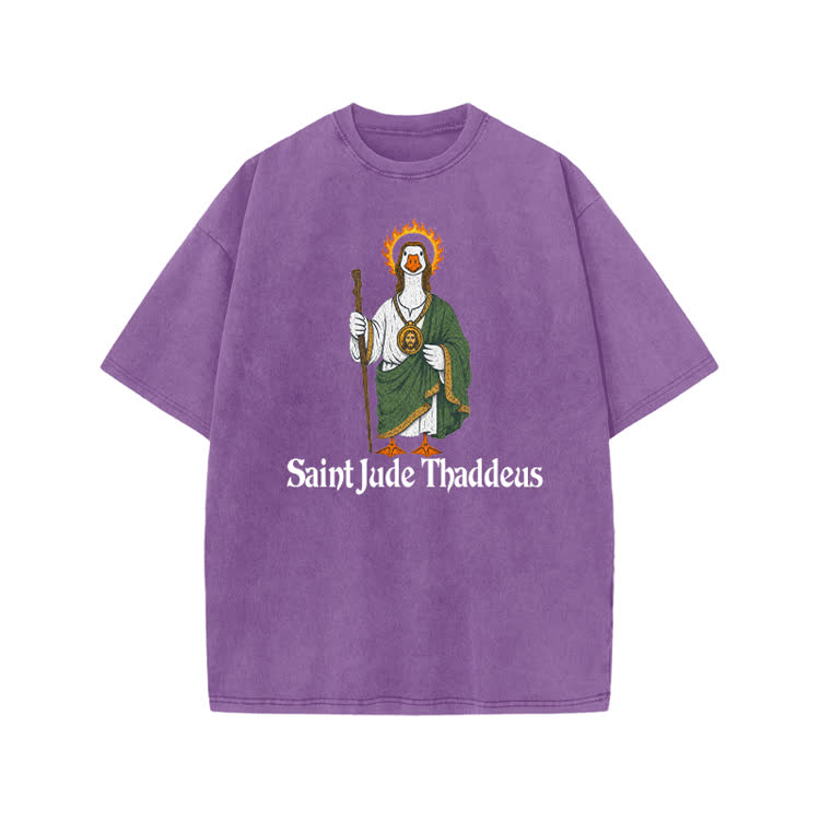 Vintage Saint Jude Thaddeus Graphic Print Acid Washed T-shirt - Purple - US20-22(3XL) - image 9