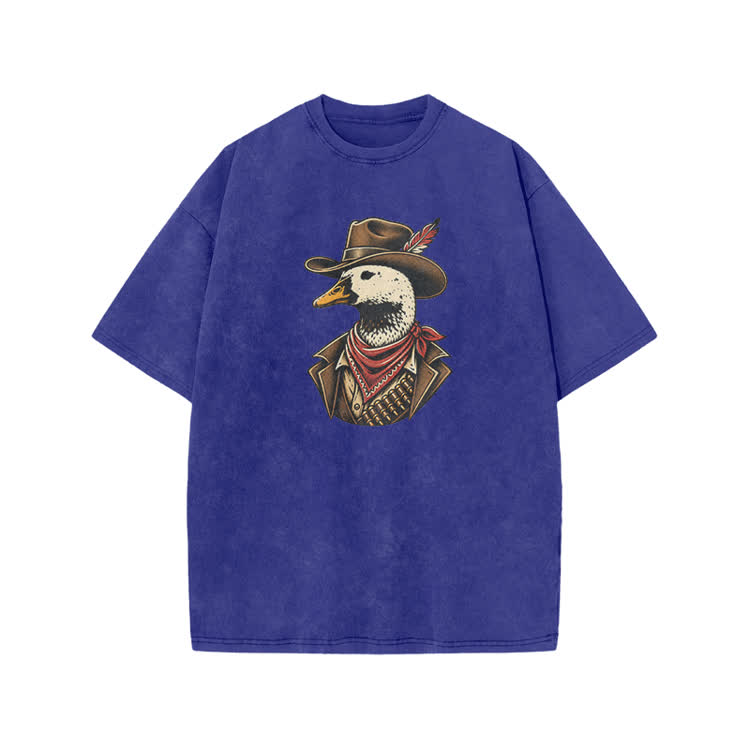 Vintage Western Duck Graphic Print Acid Washed T-shirt - Blue - US20-22(3XL) - image 9
