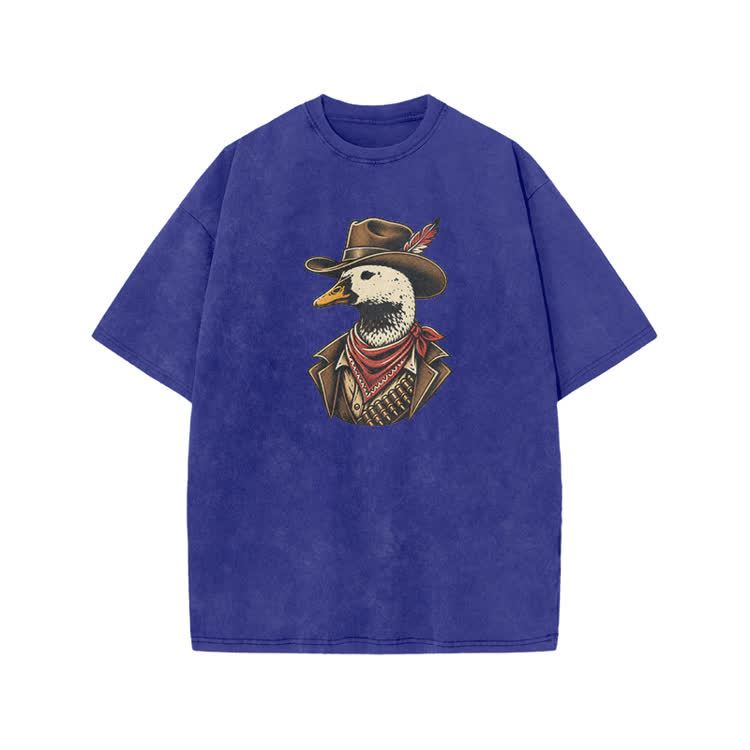 Vintage Western Duck Graphic Print Acid Washed T-shirt - Blue - US20-22(3XL) - image 9
