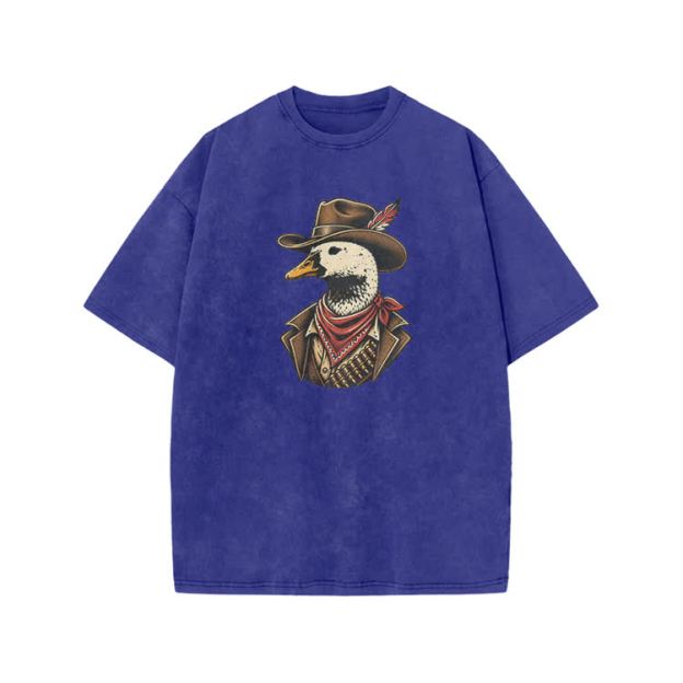 Vintage Western Duck Graphic Print Acid Washed T-shirt - Blue - US20-22(3XL) - image 9