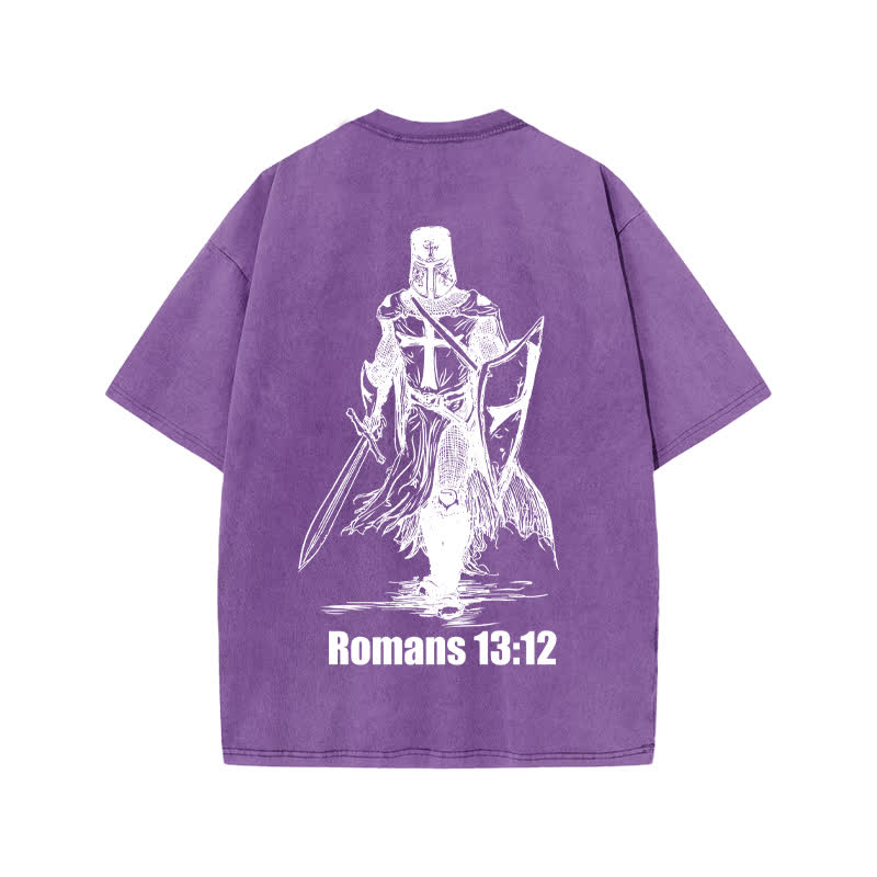 Unisex Romans 13:12 Bring The Weapons Of Light Print Acid Washed T-shirt - Purple - US20-22(3XL) - image 9